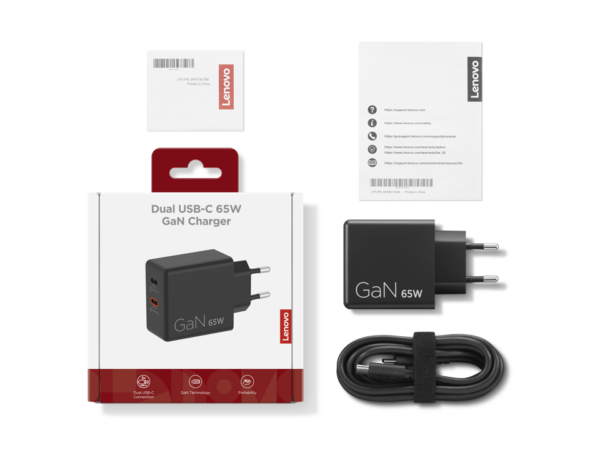 מטען קיר Lenovo Dual USB-C 65W GaN G0A6065WEU - צבע לבן